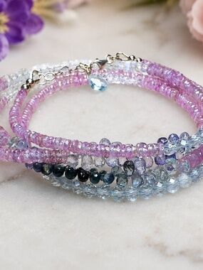 14K Gold Gemstone Wrap Bracelet Necklace: Moonstone, Sapphire, Aquamarine